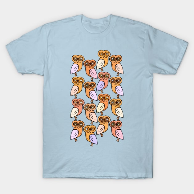 Colorful and Cute Illustrated Owl Pattern T-Shirt by Davey's Designs